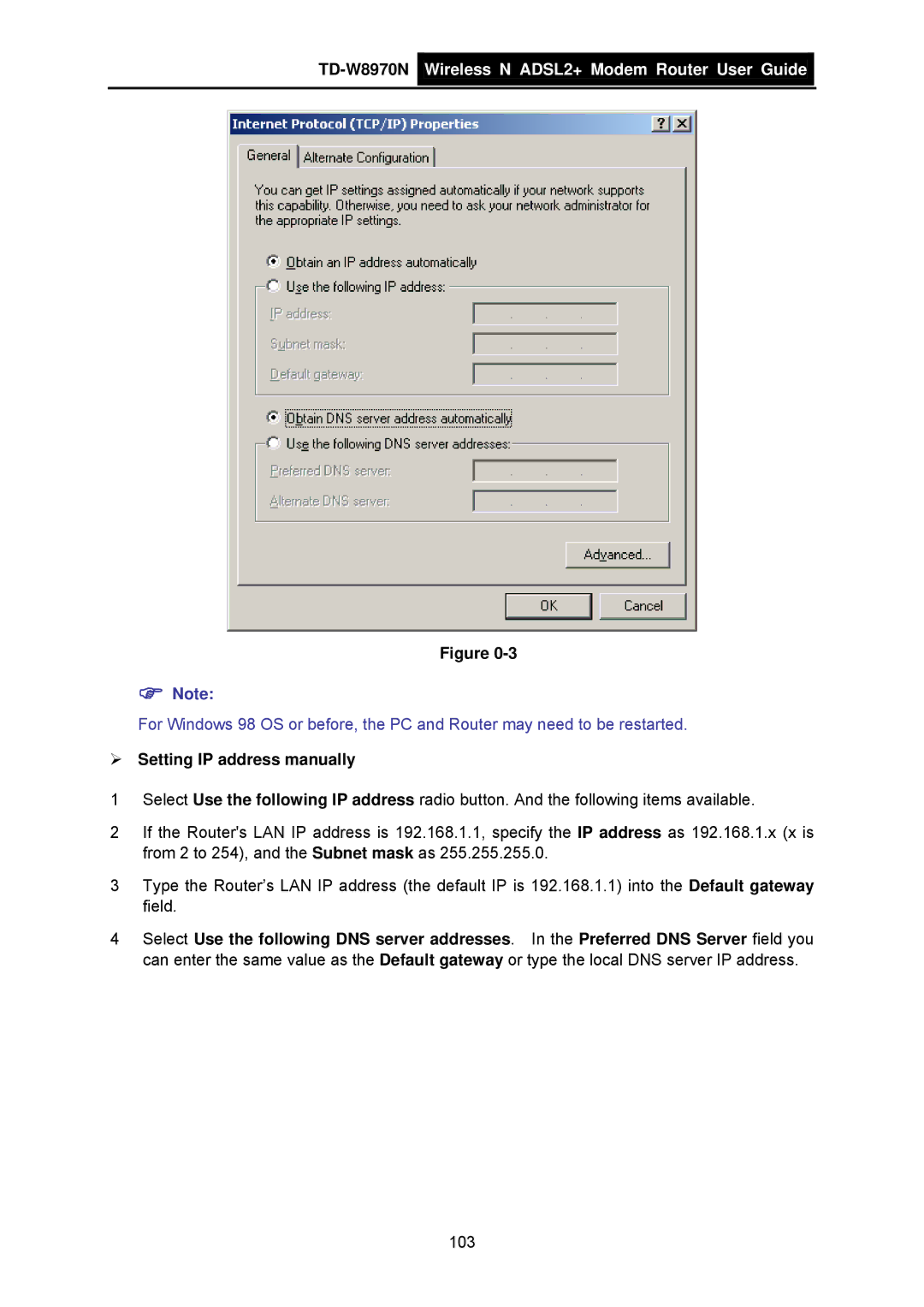 TP-Link TD-W8970N ¾ Setting IP address manually 