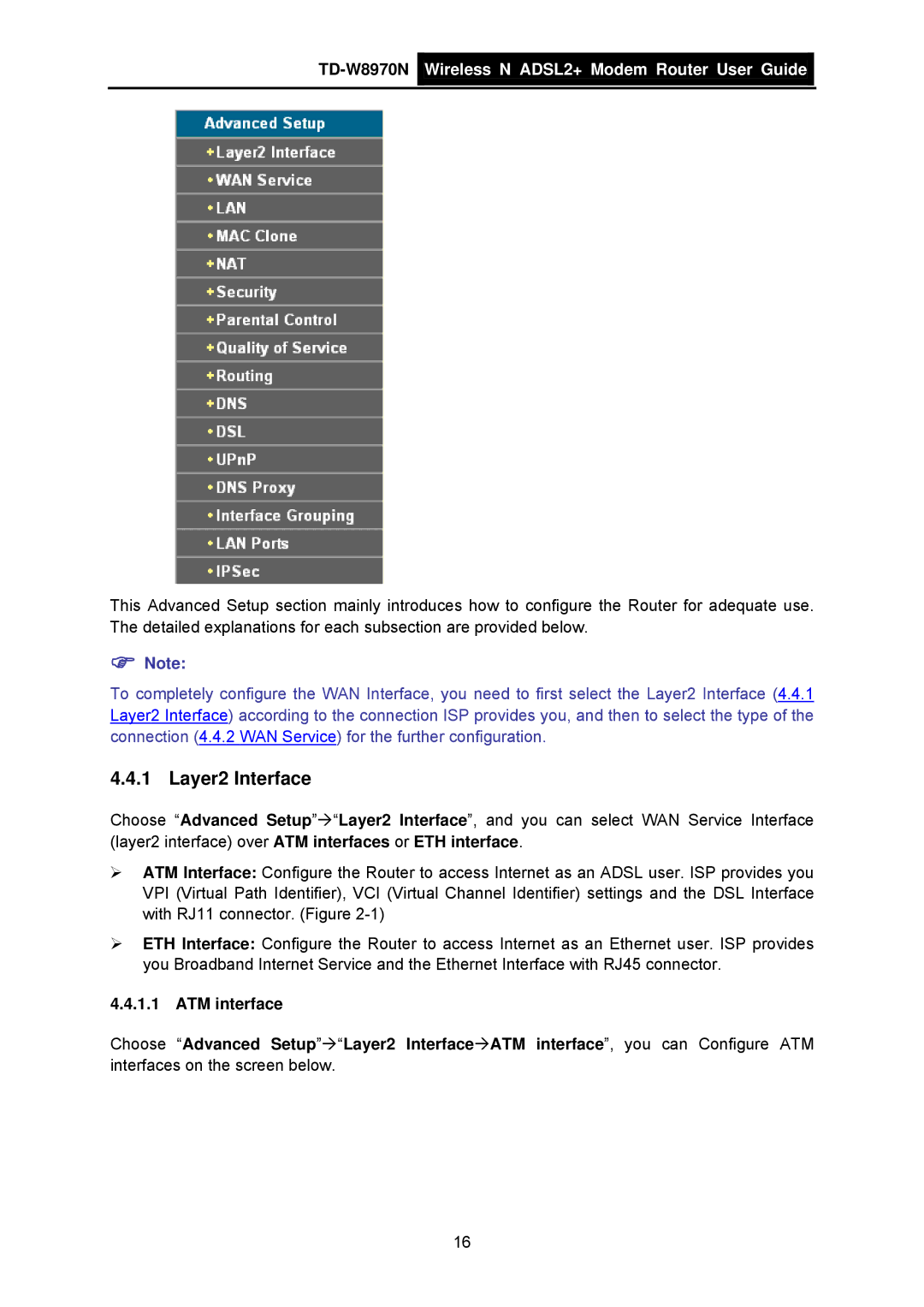 TP-Link TD-W8970N manual Layer2 Interface 