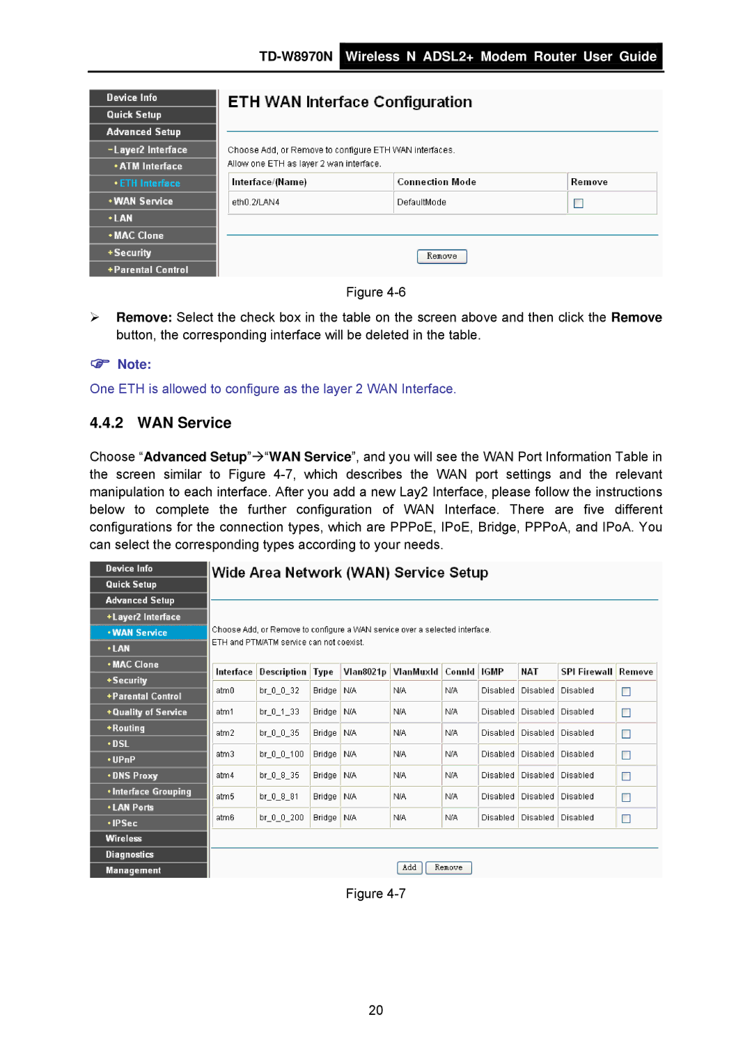 TP-Link TD-W8970N manual WAN Service 