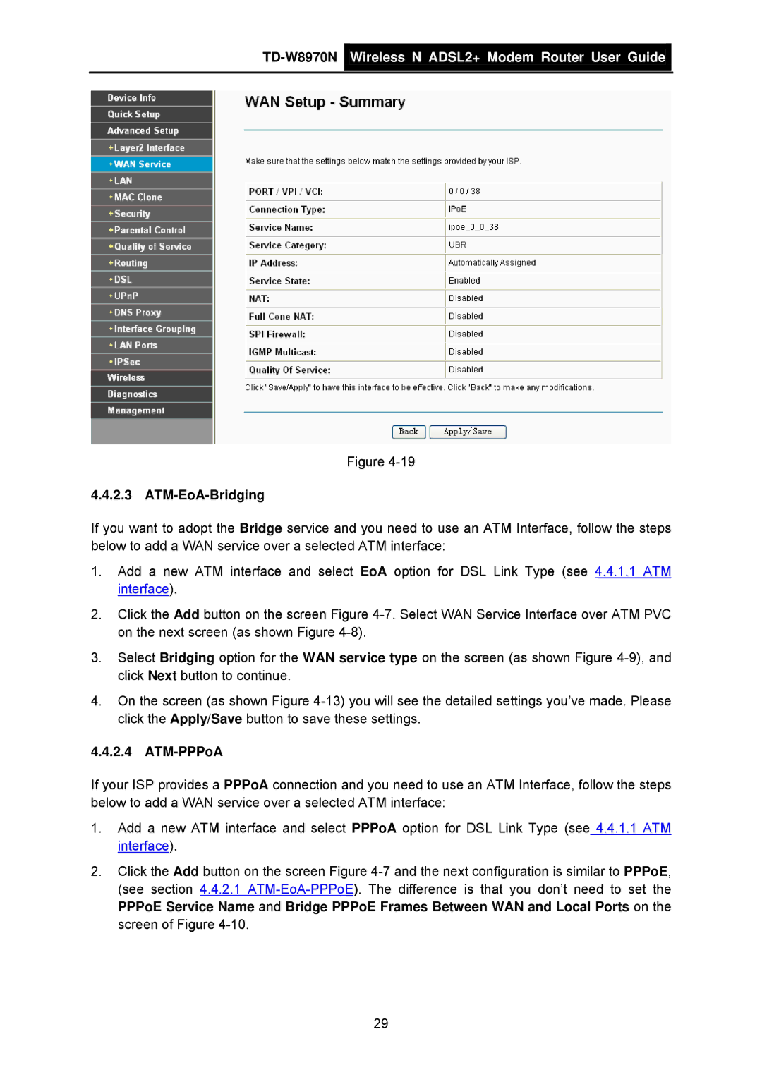 TP-Link TD-W8970N manual ATM-EoA-Bridging, ATM-PPPoA 