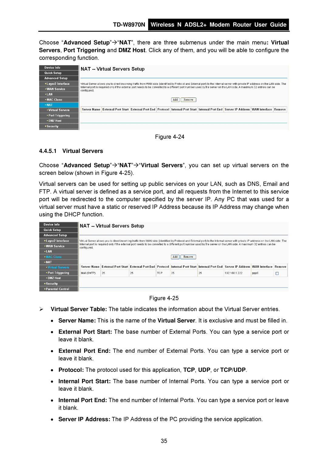 TP-Link TD-W8970N manual Virtual Servers 