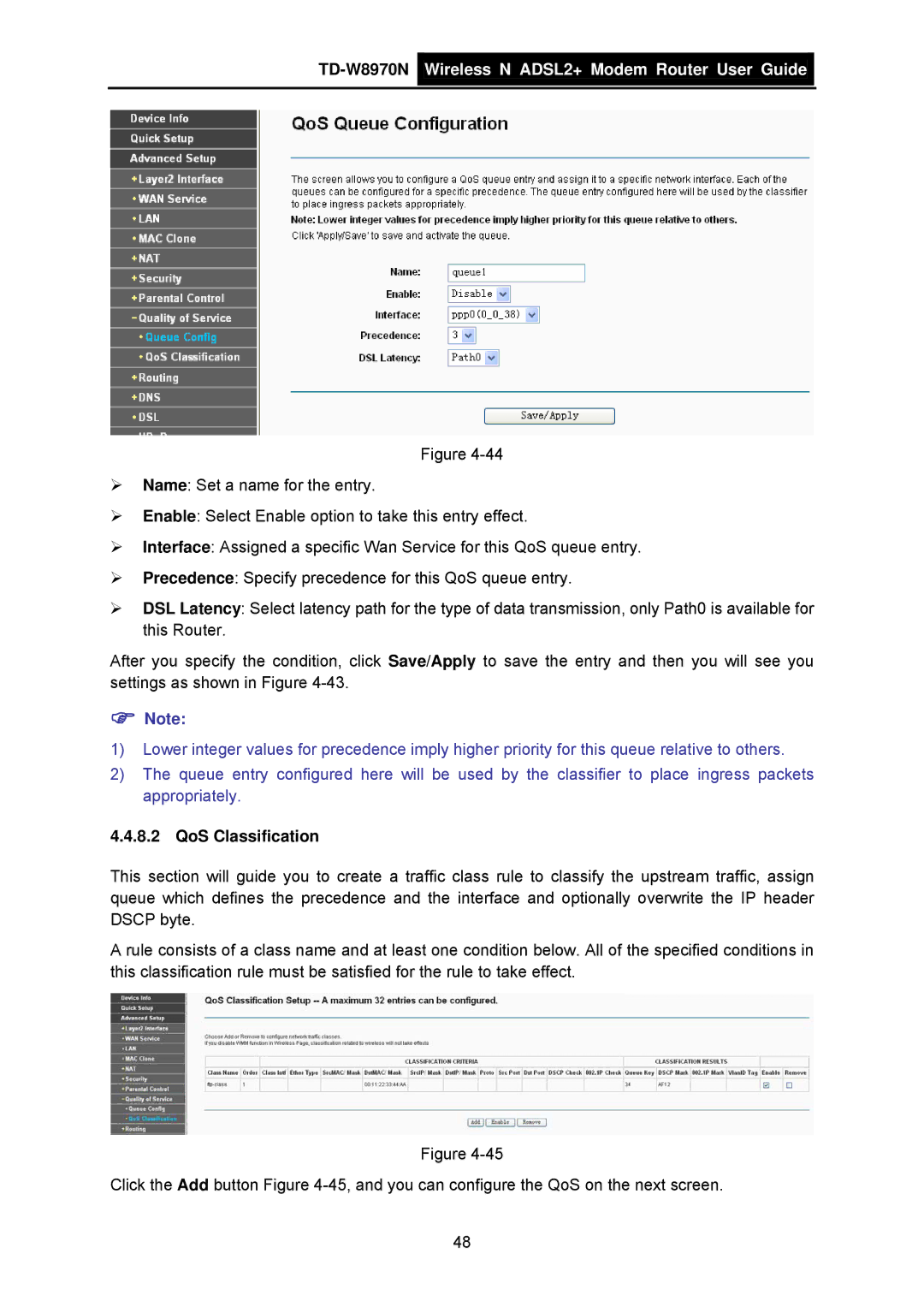 TP-Link TD-W8970N manual QoS Classification 