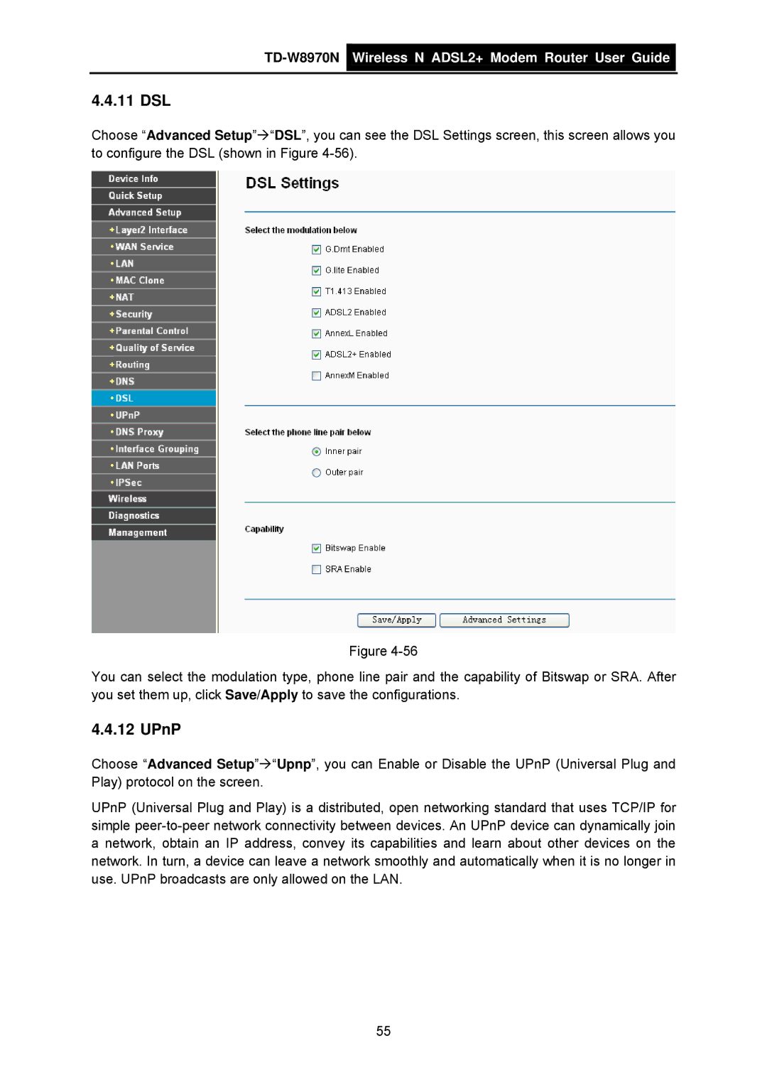 TP-Link TD-W8970N manual 11 DSL, UPnP 