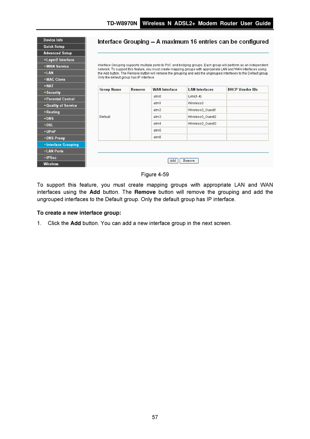 TP-Link TD-W8970N manual To create a new interface group 