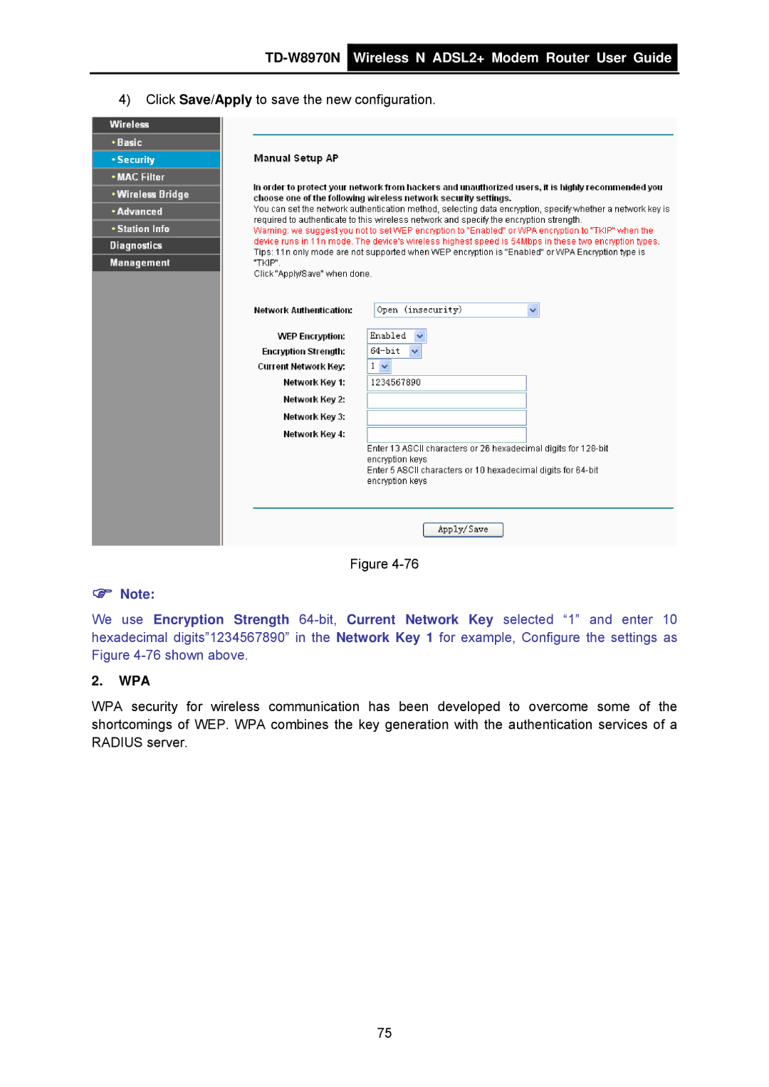 TP-Link TD-W8970N manual Wpa 