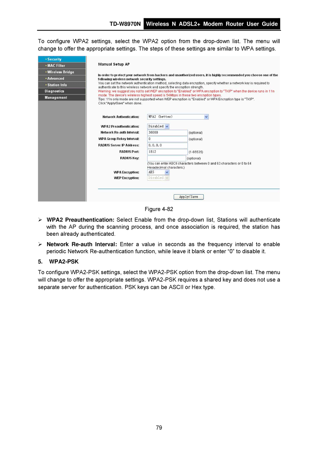 TP-Link TD-W8970N manual WPA2-PSK 