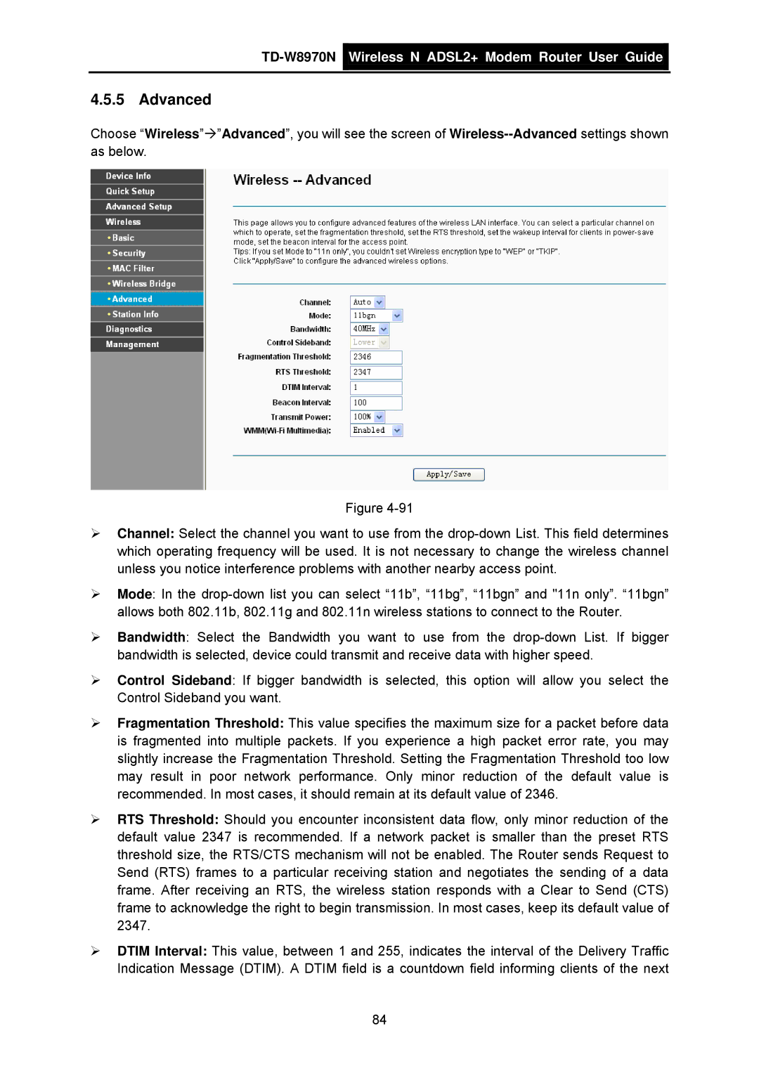 TP-Link TD-W8970N manual Advanced 