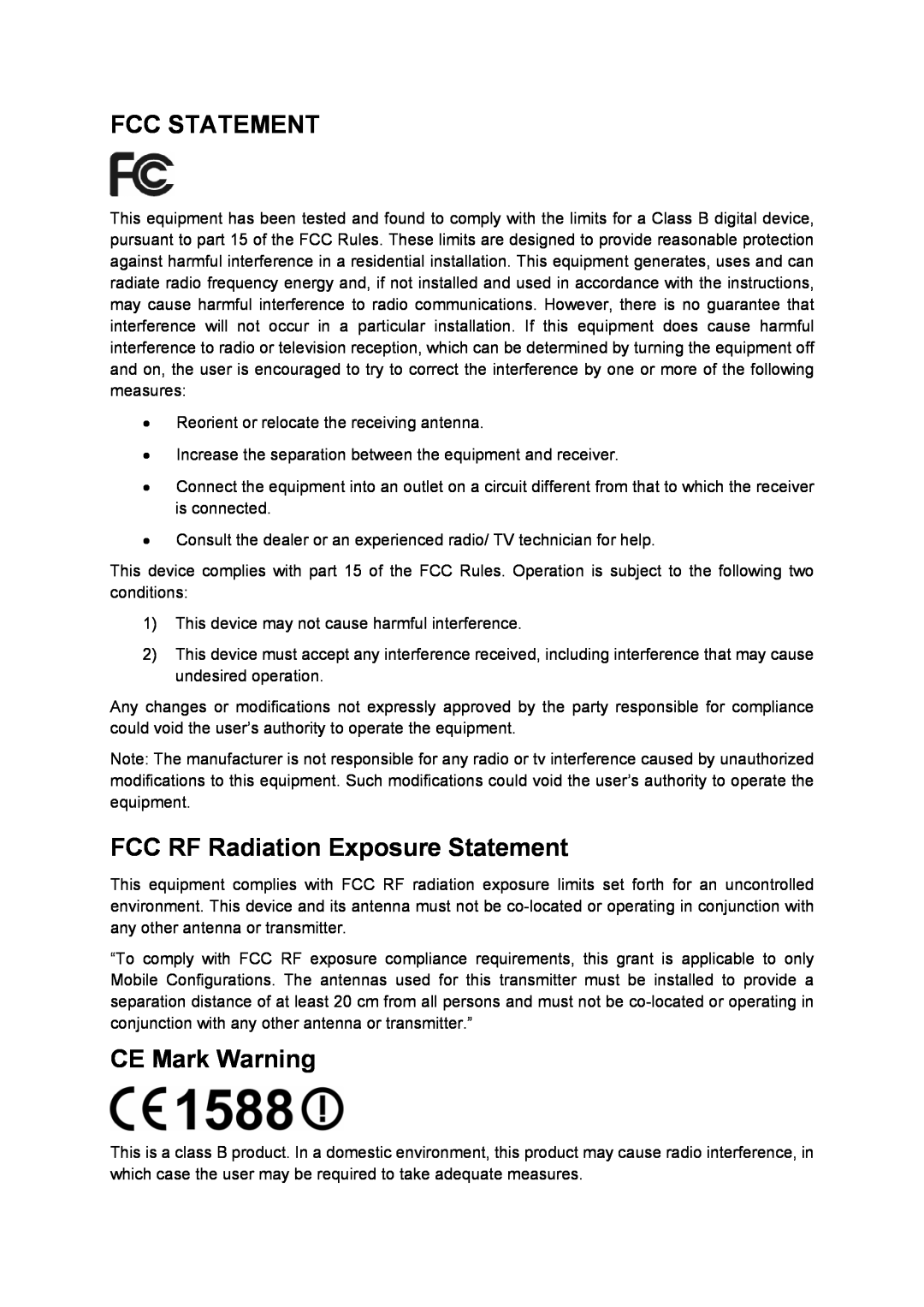 TP-Link TD-W8980 manual Fcc Statement, FCC RF Radiation Exposure Statement, CE Mark Warning 