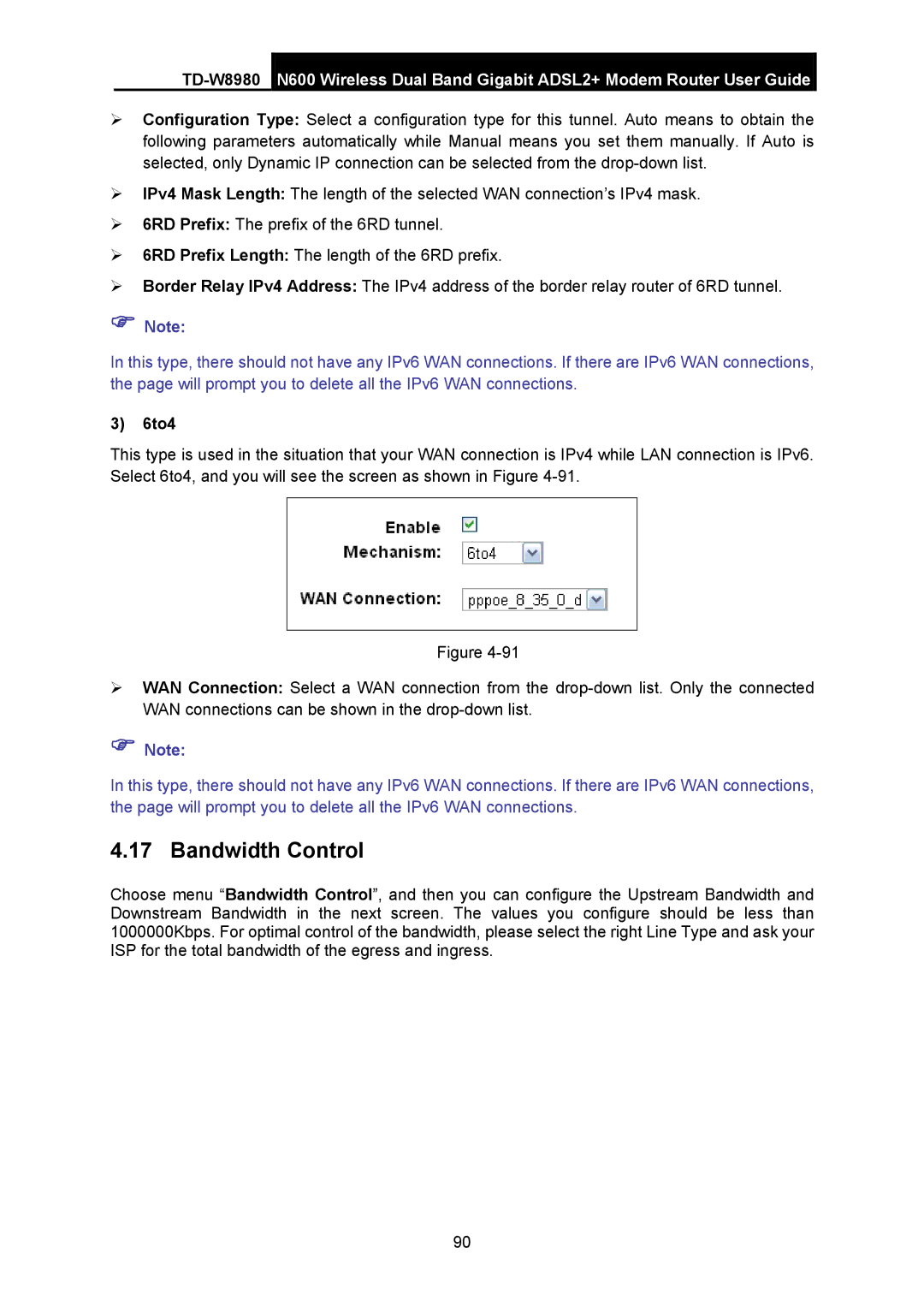 TP-Link TD-W8980 manual Bandwidth Control, 6to4 