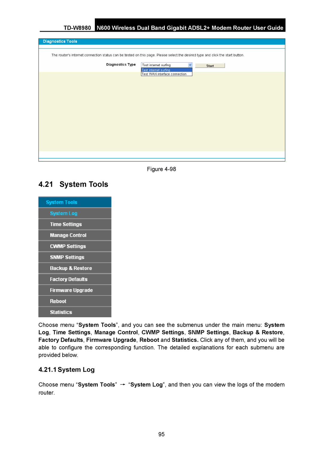 TP-Link TD-W8980 manual System Tools, System Log 