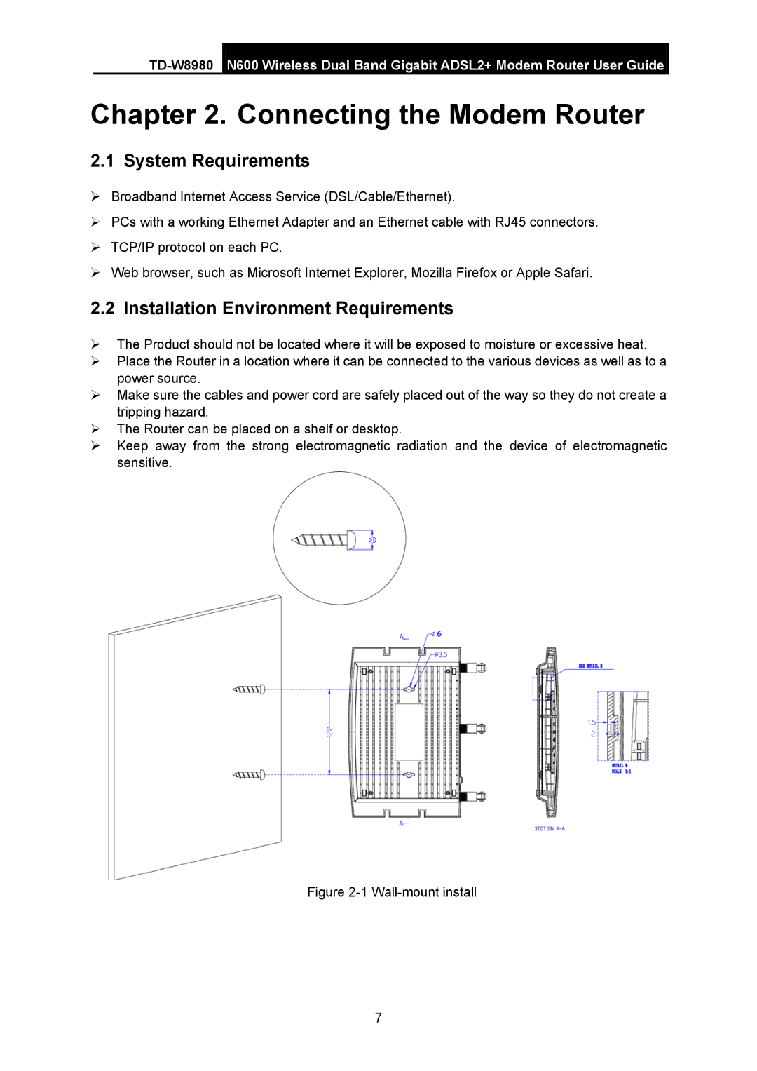 TP-Link TD-W8980 manual System Requirements, Installation Environment Requirements 