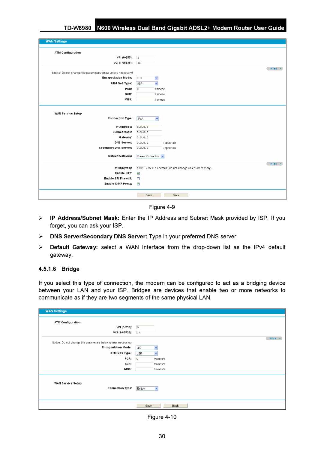 TP-Link TD-W8980 manual Bridge 