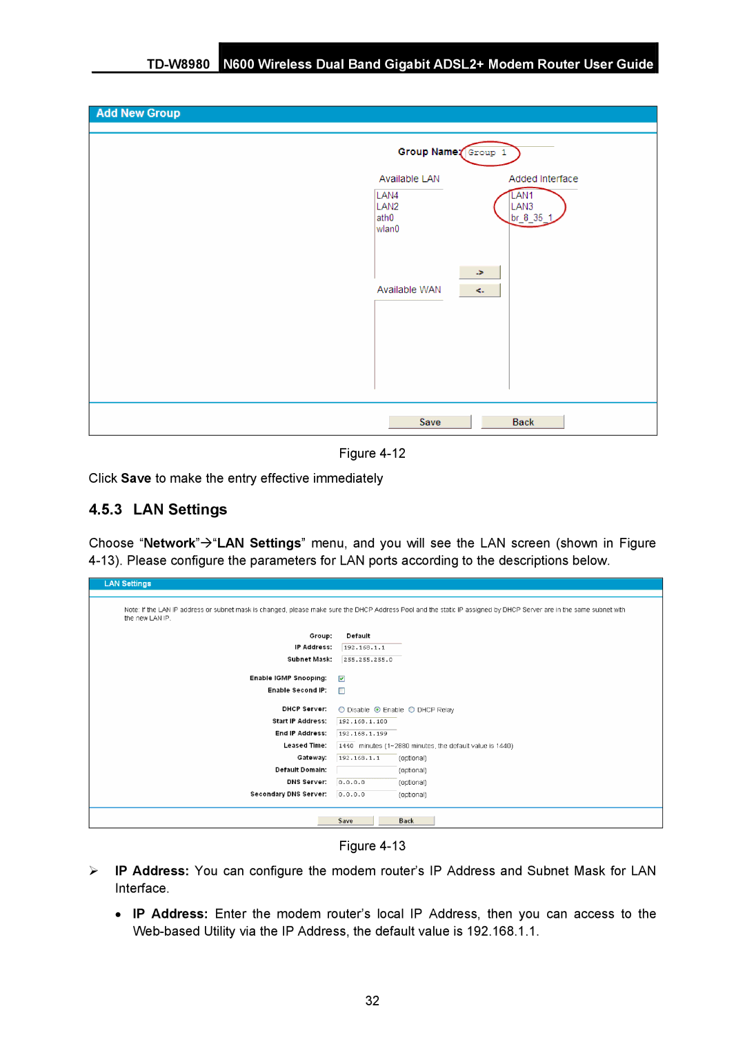 TP-Link TD-W8980 manual LAN Settings 