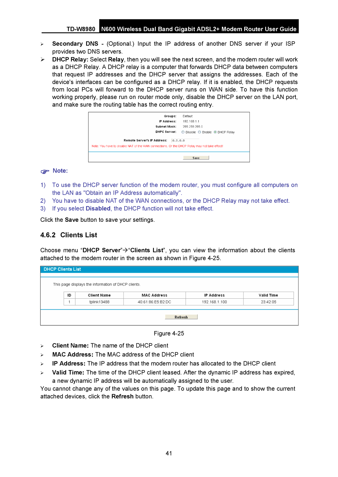 TP-Link TD-W8980 manual Clients List 