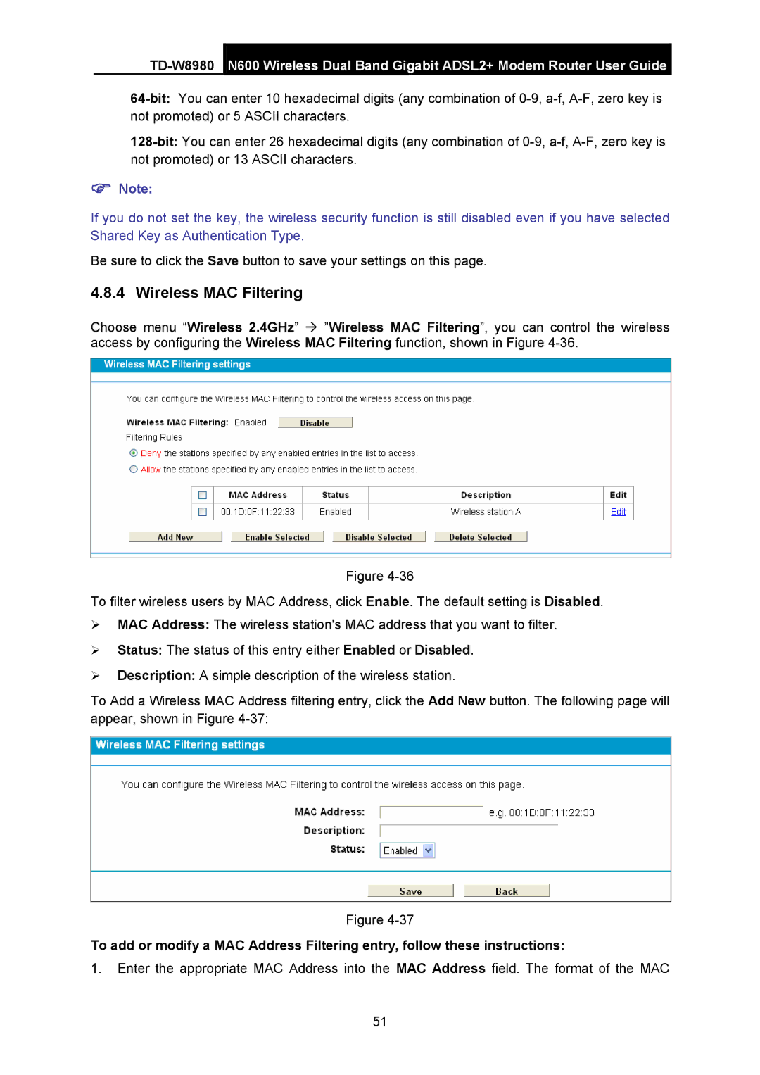 TP-Link TD-W8980 manual Wireless MAC Filtering 