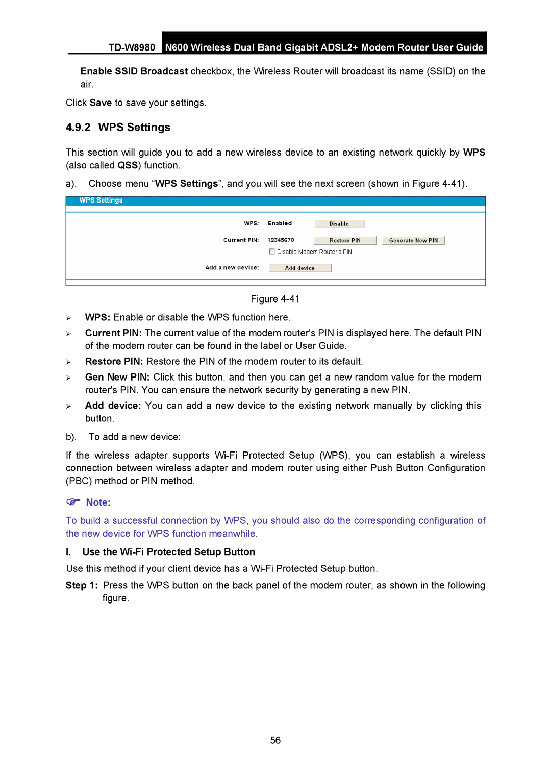 TP-Link TD-W8980 manual WPS Settings 