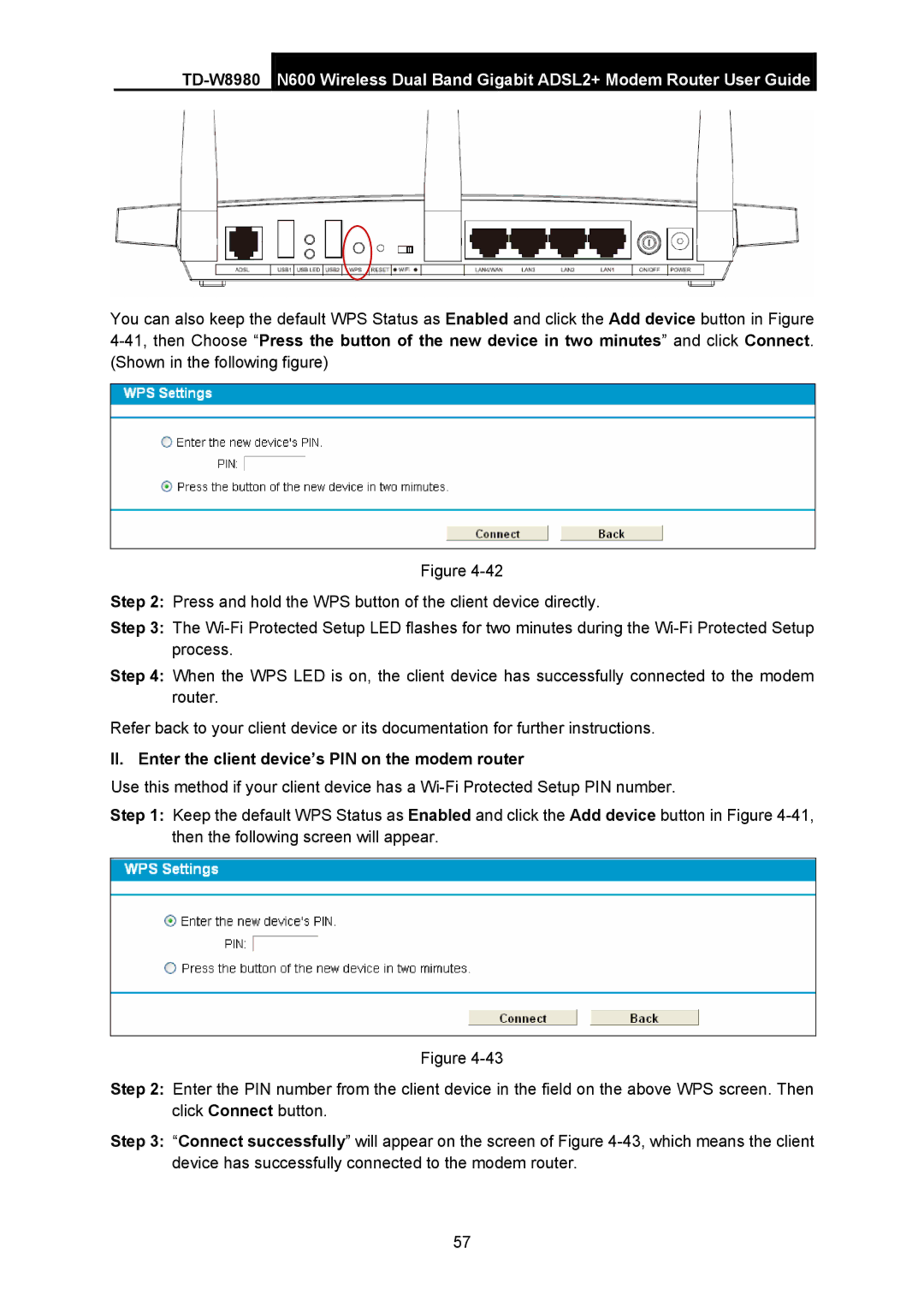 TP-Link TD-W8980 manual II. Enter the client device’s PIN on the modem router 