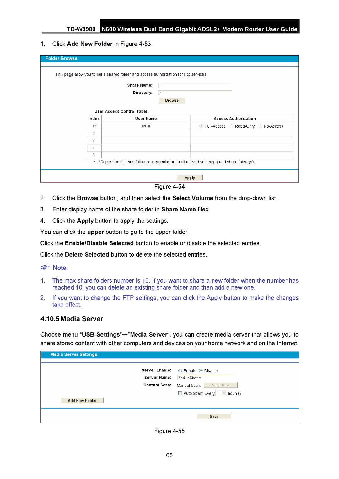 TP-Link TD-W8980 manual Media Server 