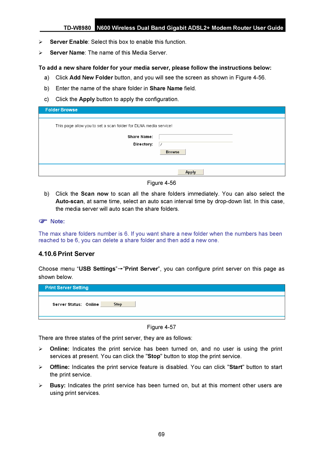 TP-Link TD-W8980 manual Print Server 