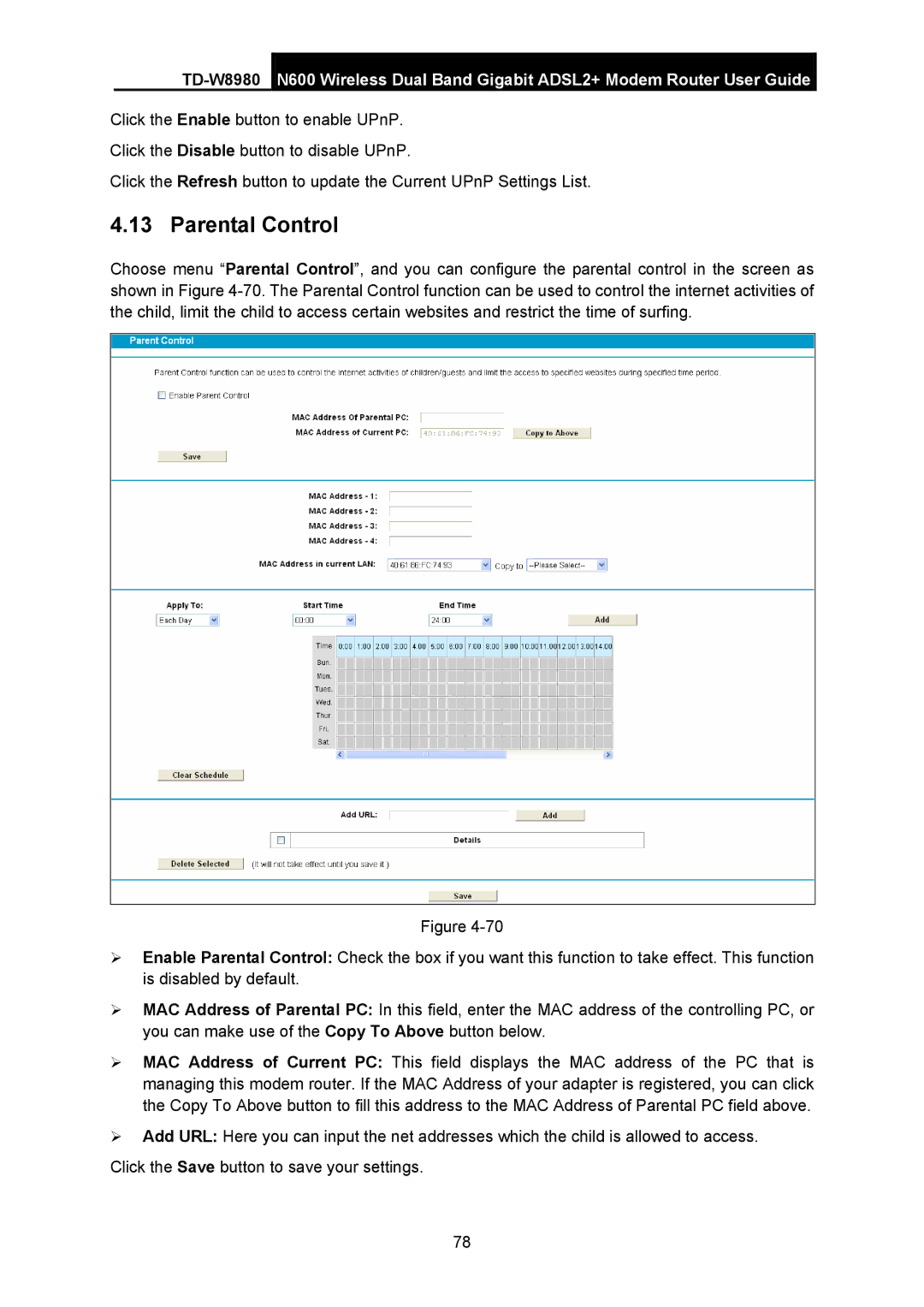 TP-Link TD-W8980 manual Parental Control 