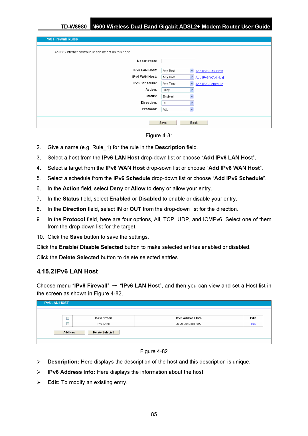 TP-Link TD-W8980 manual 15.2 IPv6 LAN Host 