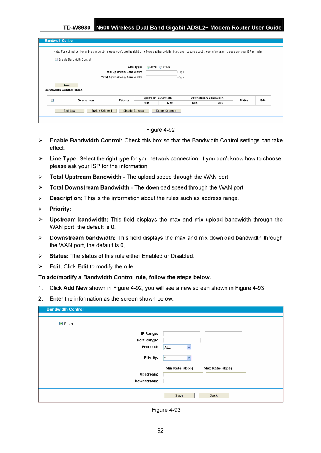 TP-Link TD-W8980 manual ¾ Priority 