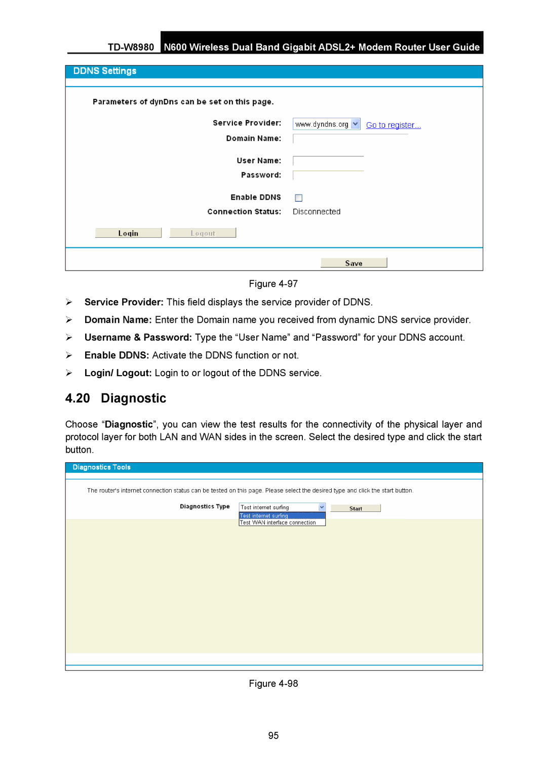 TP-Link TD-W8980 manual Diagnostic 