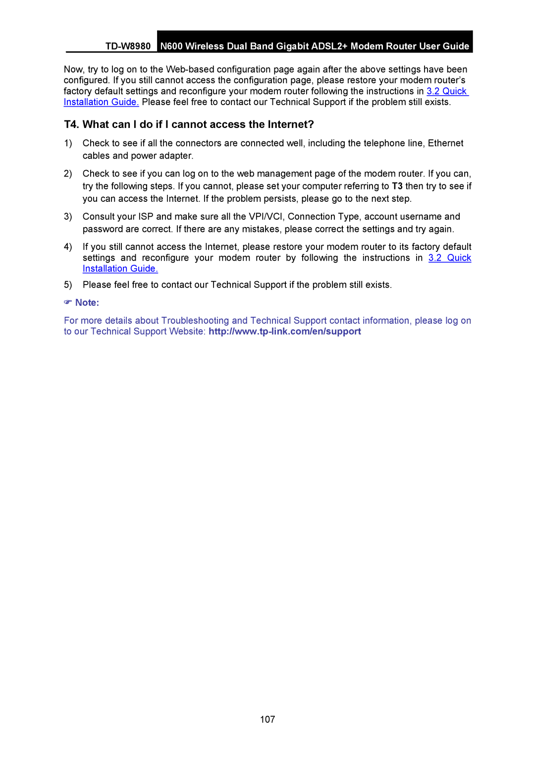 TP-Link TD-W8980 manual T4. What can I do if I cannot access the Internet? 