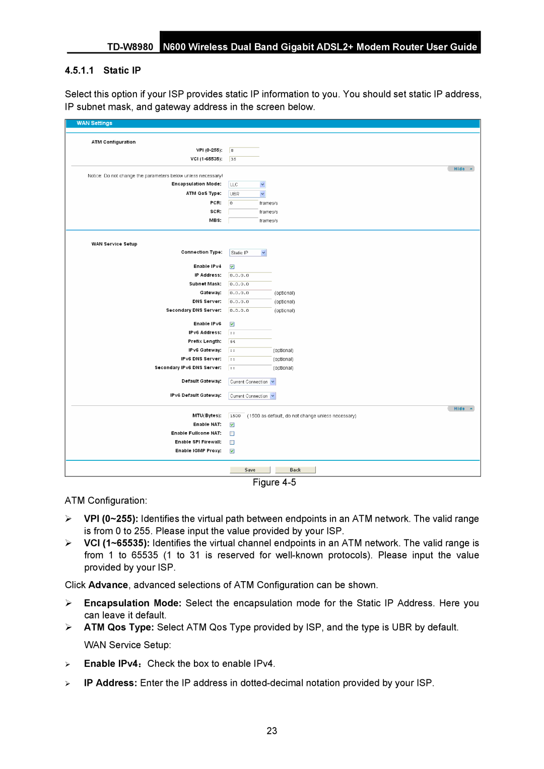 TP-Link TD-W8980 manual Static IP 