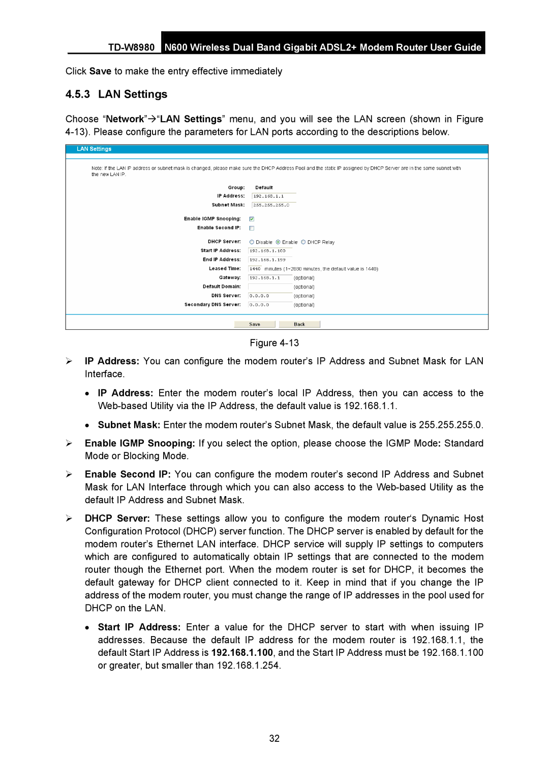 TP-Link TD-W8980 manual LAN Settings 