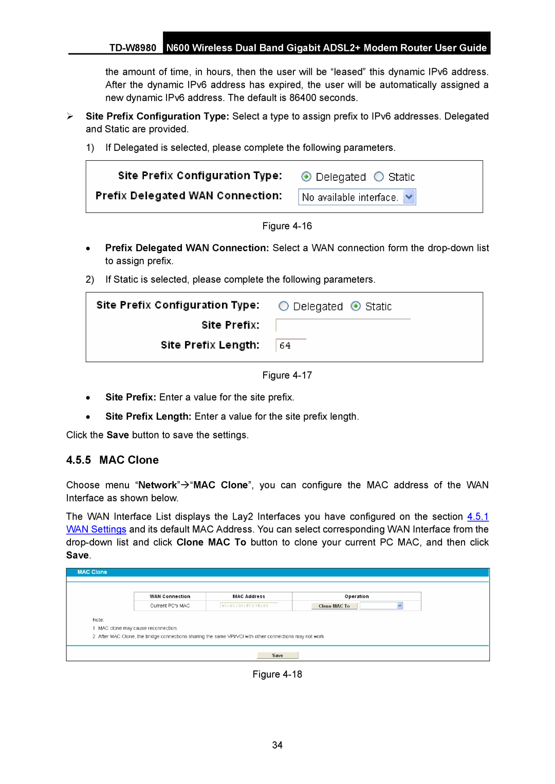 TP-Link TD-W8980 manual MAC Clone 