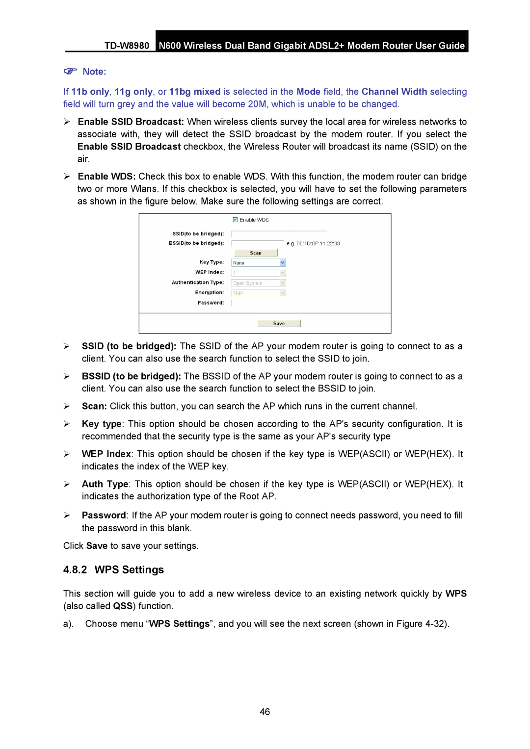 TP-Link TD-W8980 manual WPS Settings 