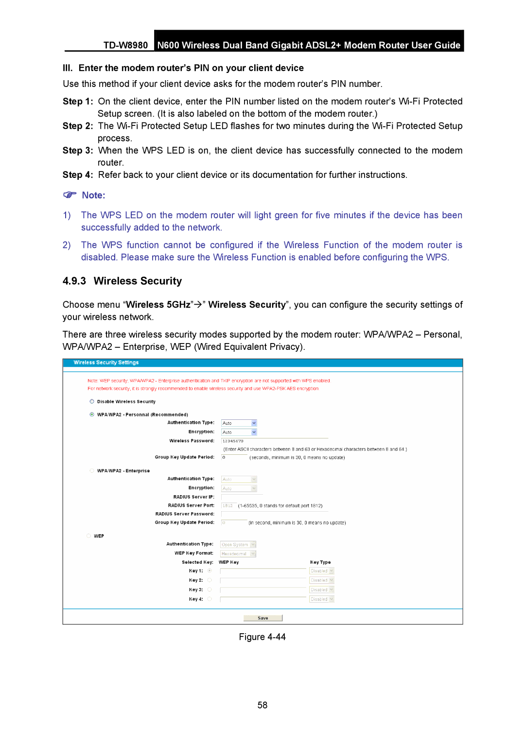 TP-Link TD-W8980 manual Wireless Security 