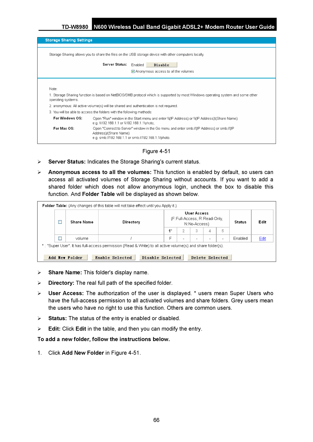 TP-Link TD-W8980 manual To add a new folder, follow the instructions below 