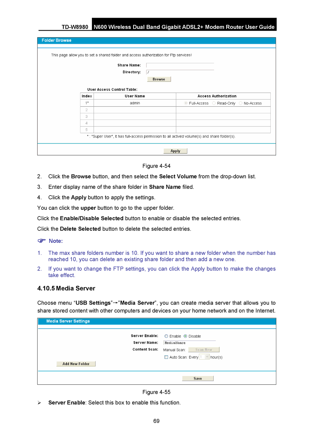 TP-Link TD-W8980 manual Media Server 