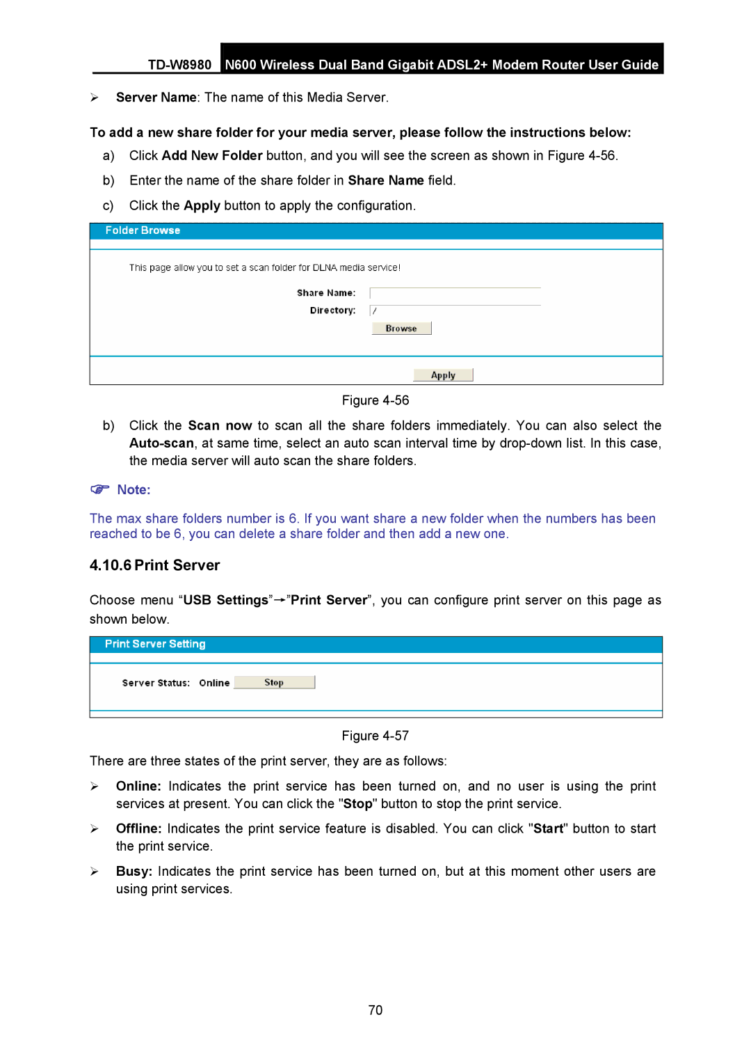 TP-Link TD-W8980 manual Print Server 