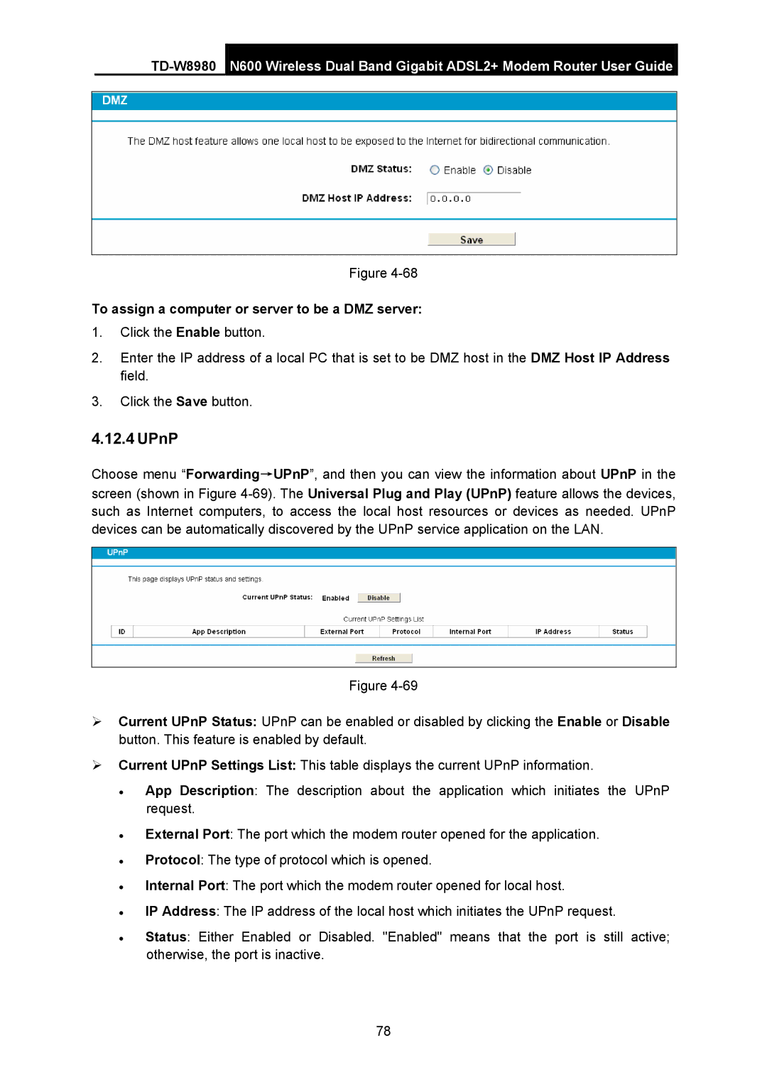 TP-Link TD-W8980 manual UPnP, To assign a computer or server to be a DMZ server 