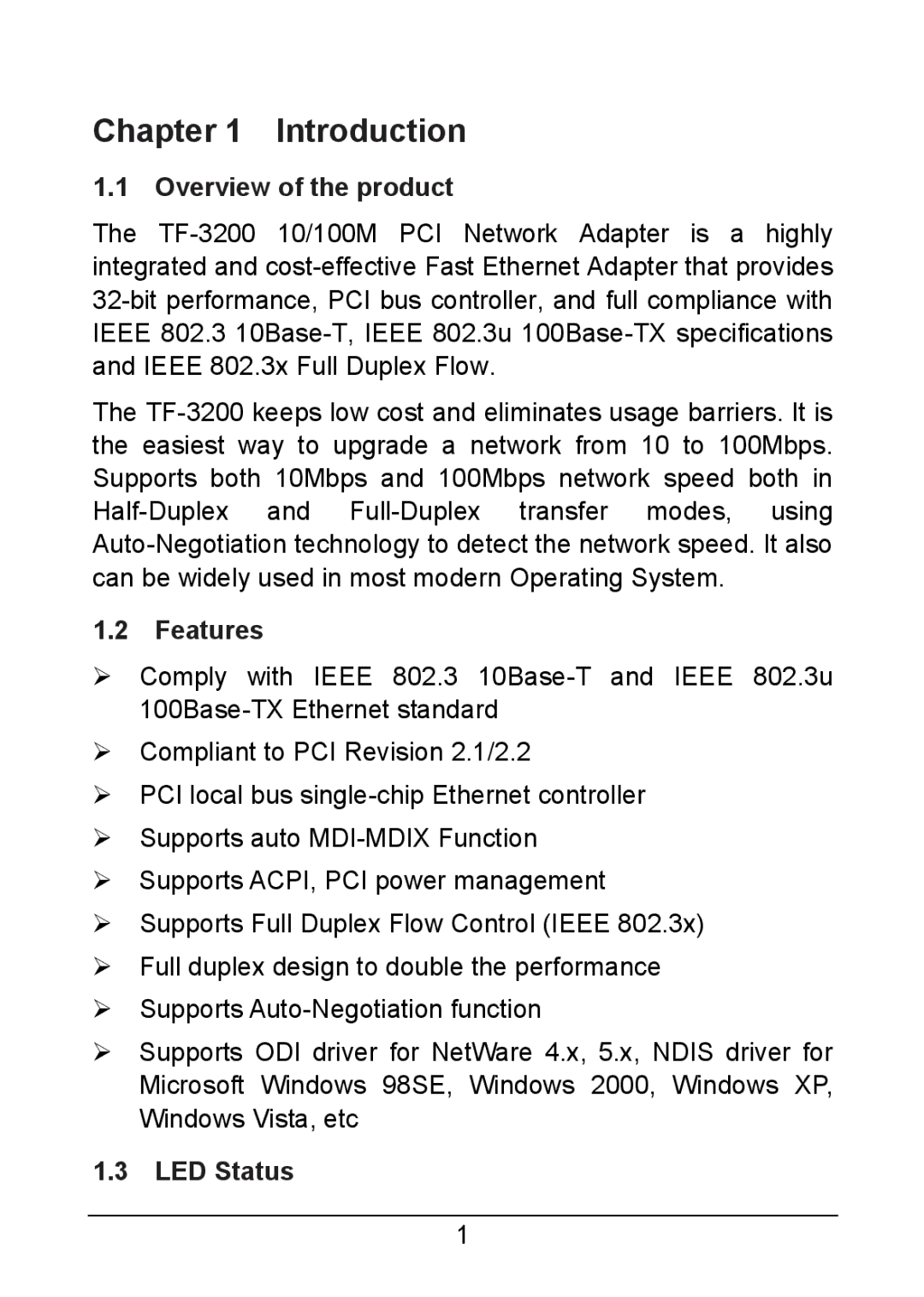 TP-Link TF-3200 manual Introduction, Overview of the product, Features, LED Status 