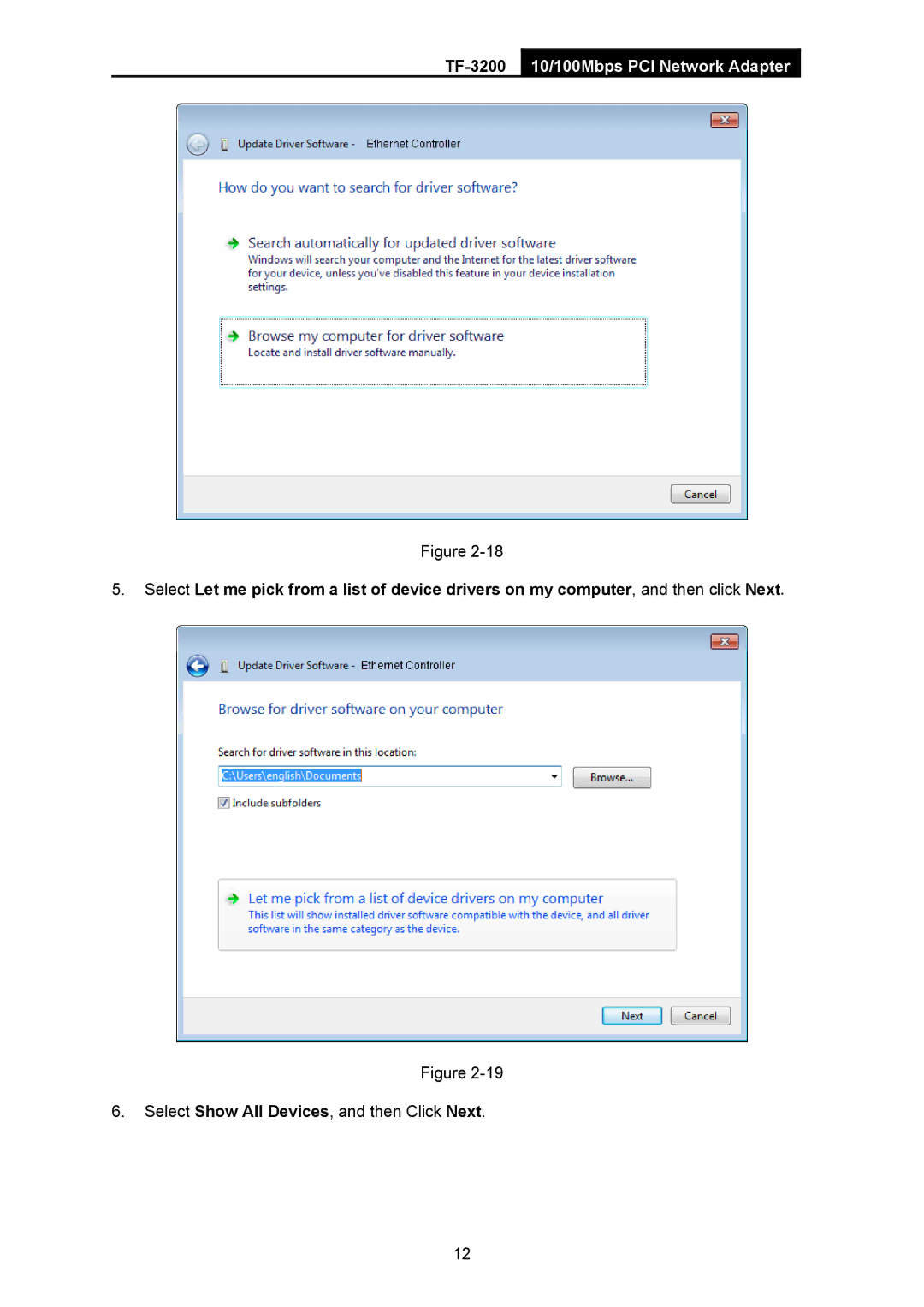 TP-Link TF-3200 manual Select Show All Devices, and then Click Next 