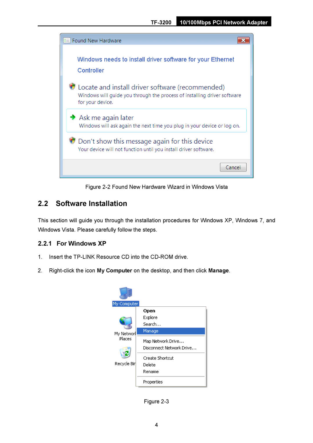 TP-Link TF-3200 manual Software Installation 