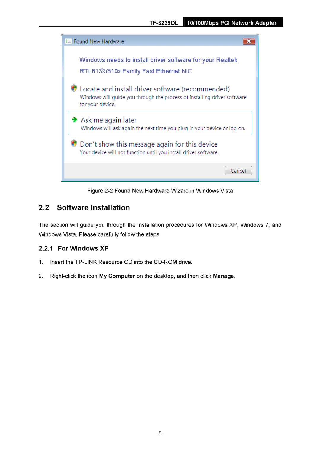 TP-Link TF-3239DL manual Software Installation 