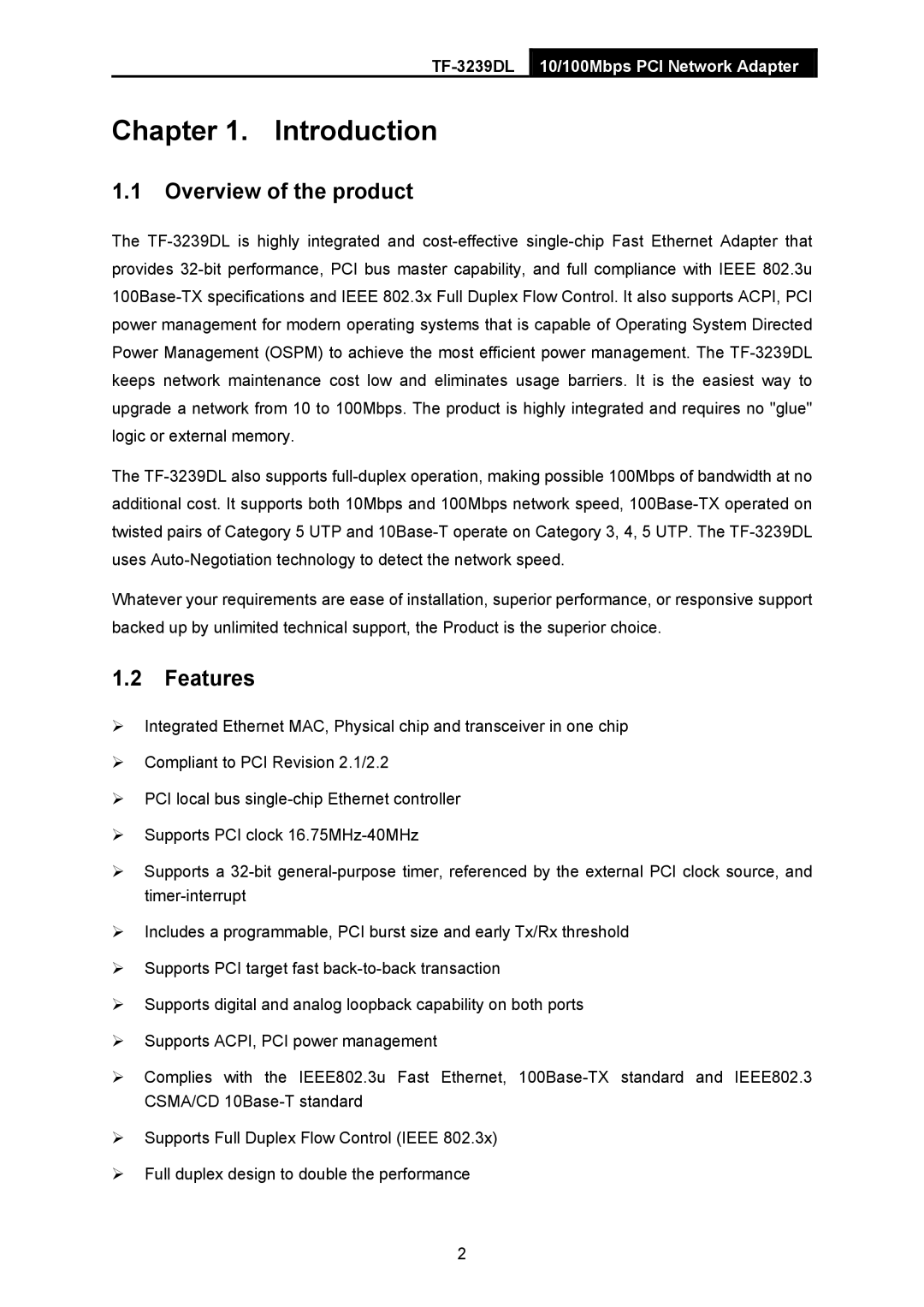 TP-Link TF-3239DL manual Introduction, Overview of the product 