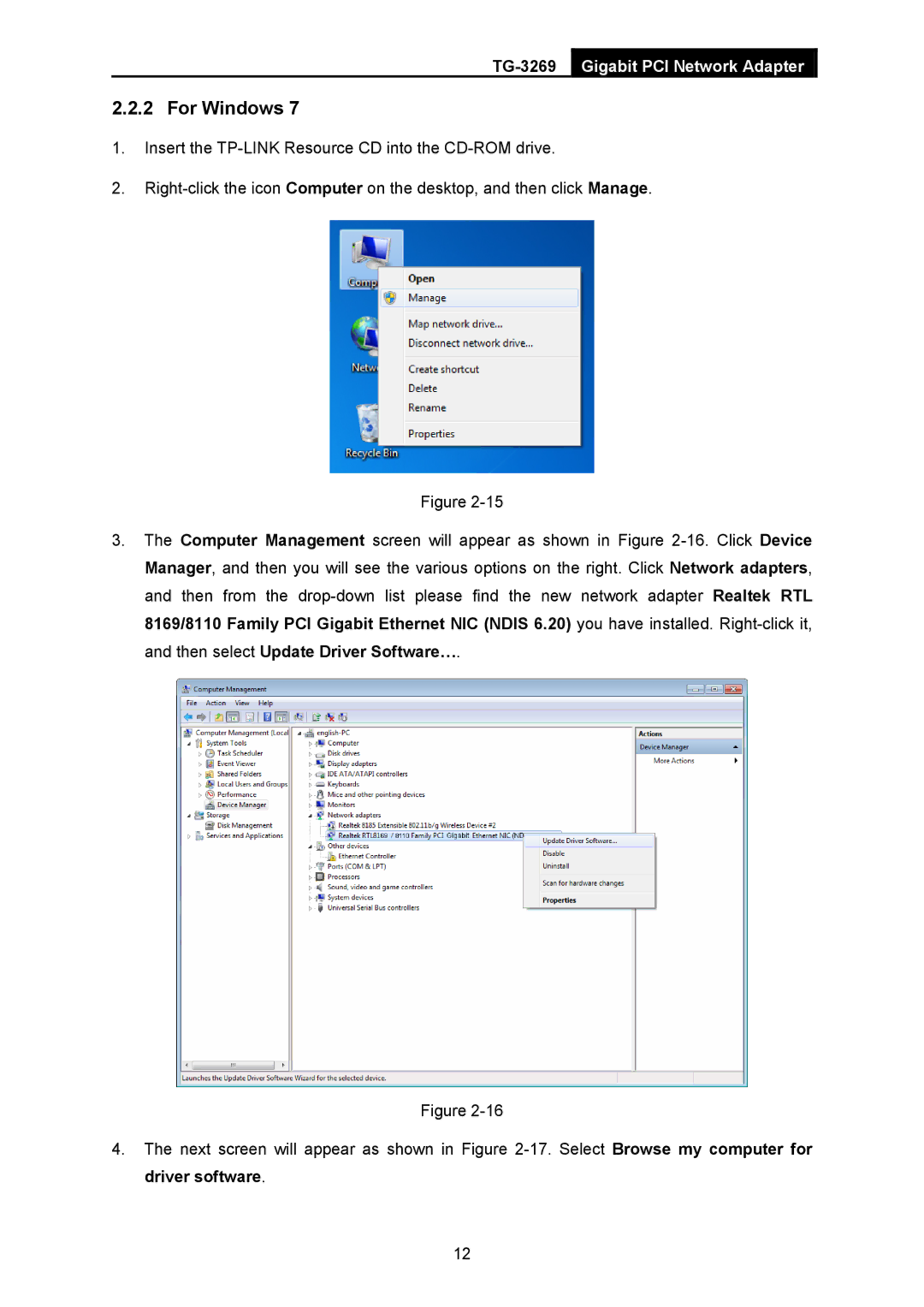 TP-Link TG-3269 manual For Windows 