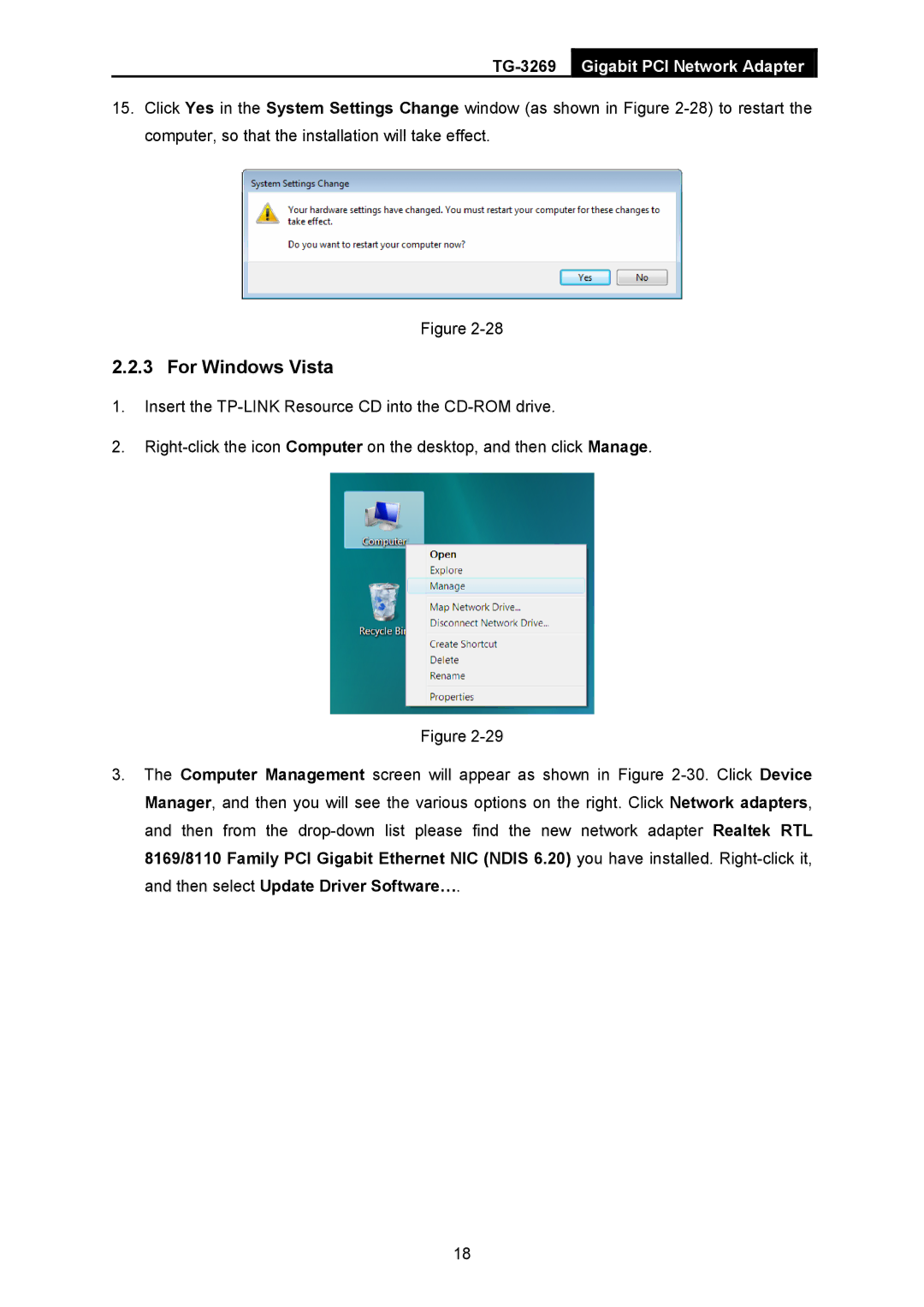 TP-Link TG-3269 manual For Windows Vista 