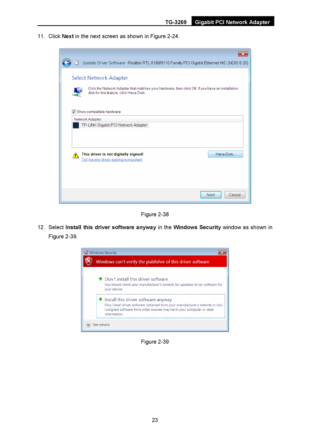 TP-Link TG-3269 manual Click Next in the next screen as shown in Figure 