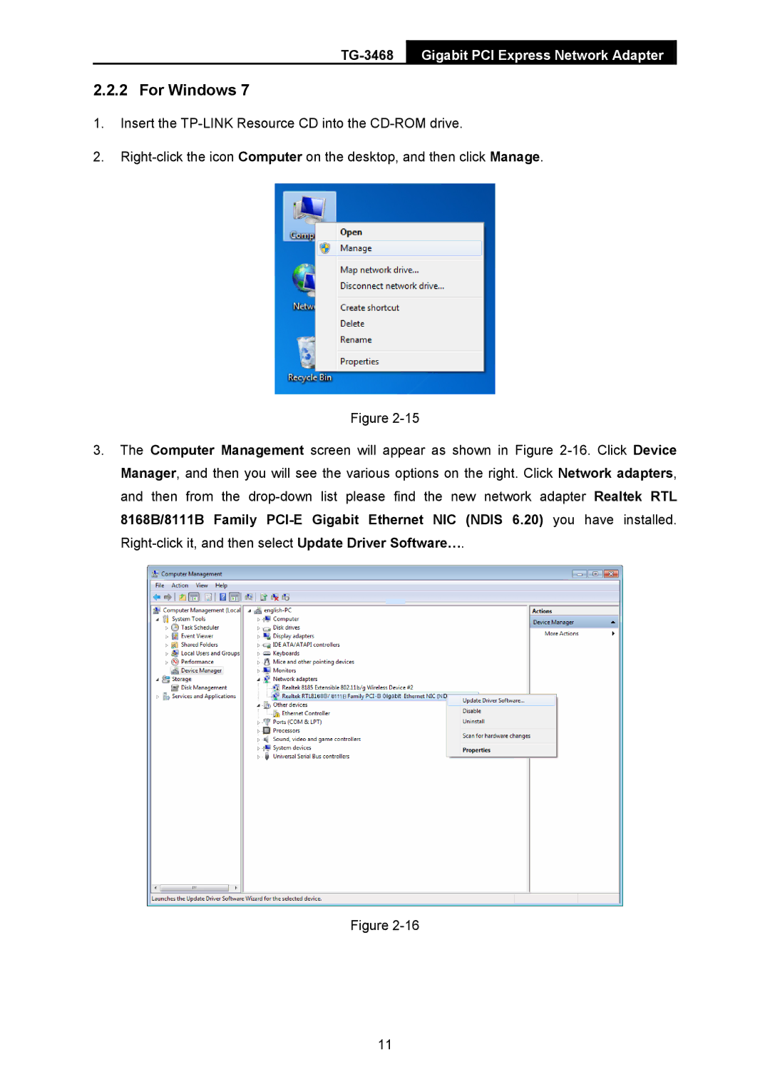 TP-Link TG-3468 manual For Windows 