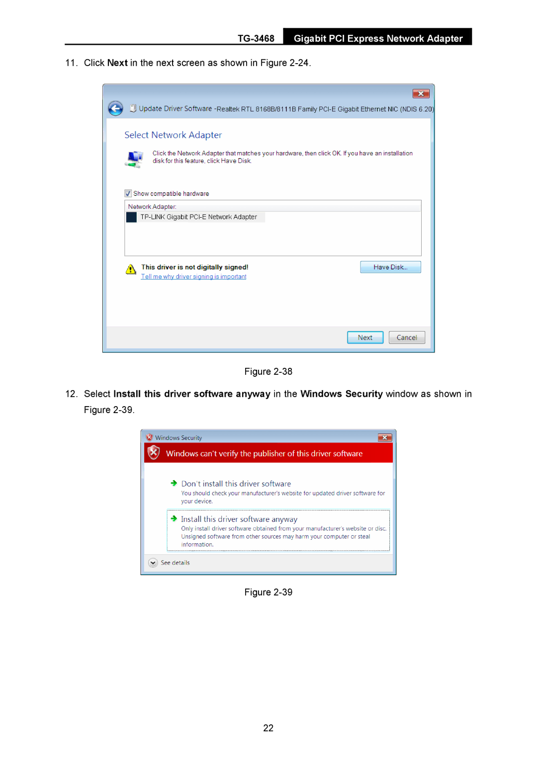 TP-Link TG-3468 manual Click Next in the next screen as shown in Figure 