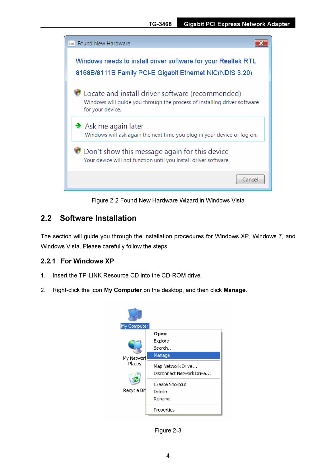 TP-Link TG-3468 manual Software Installation 