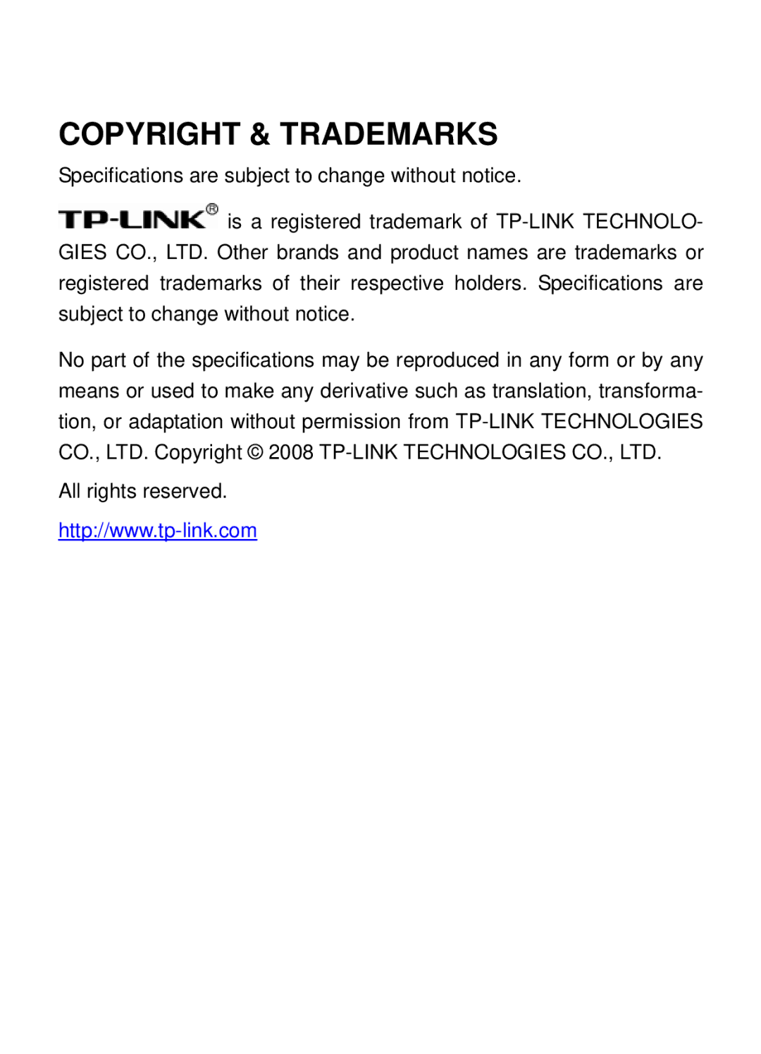 TP-Link TG-3468 manual Copyright & Trademarks 