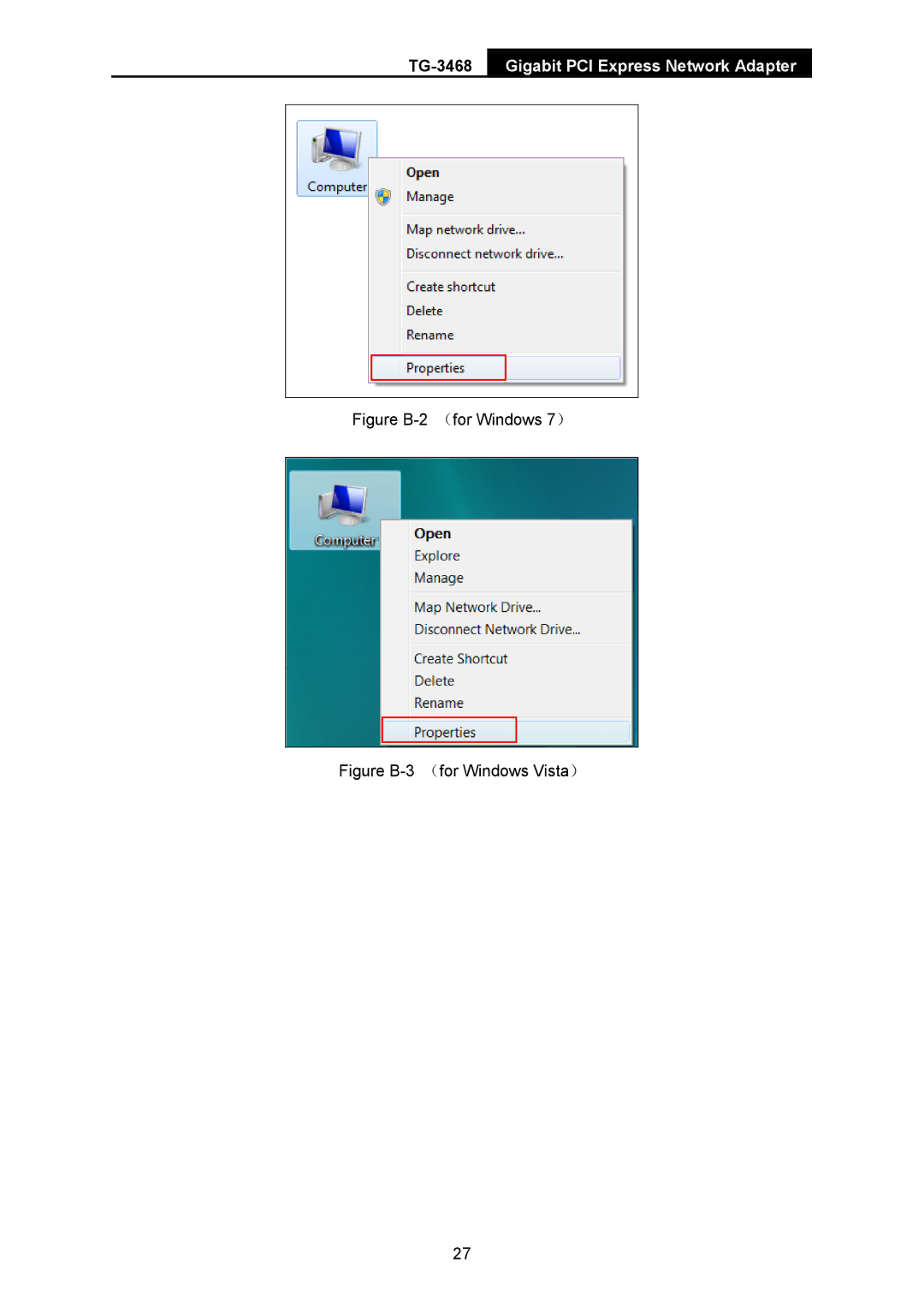 TP-Link TG-3468 manual Figure B-2 （for Windows 7） 